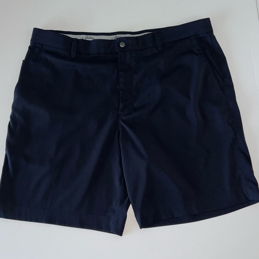 Callaway mens Golf Shorts navy blue side zip‎ pocket comfort waist band size 38